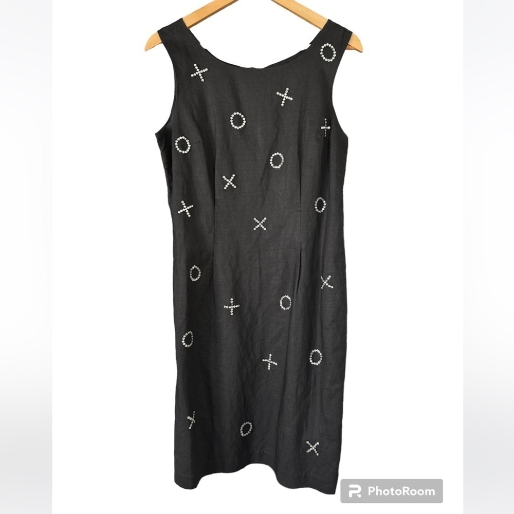 Et Al women’s sleeveless vintage XO rhinestone black linen Y2K dress Size 10